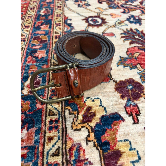 Zadig & Voltaire Brown Leather Belt Distressed Slit-Embossed Skull Buckle Rock main image 8